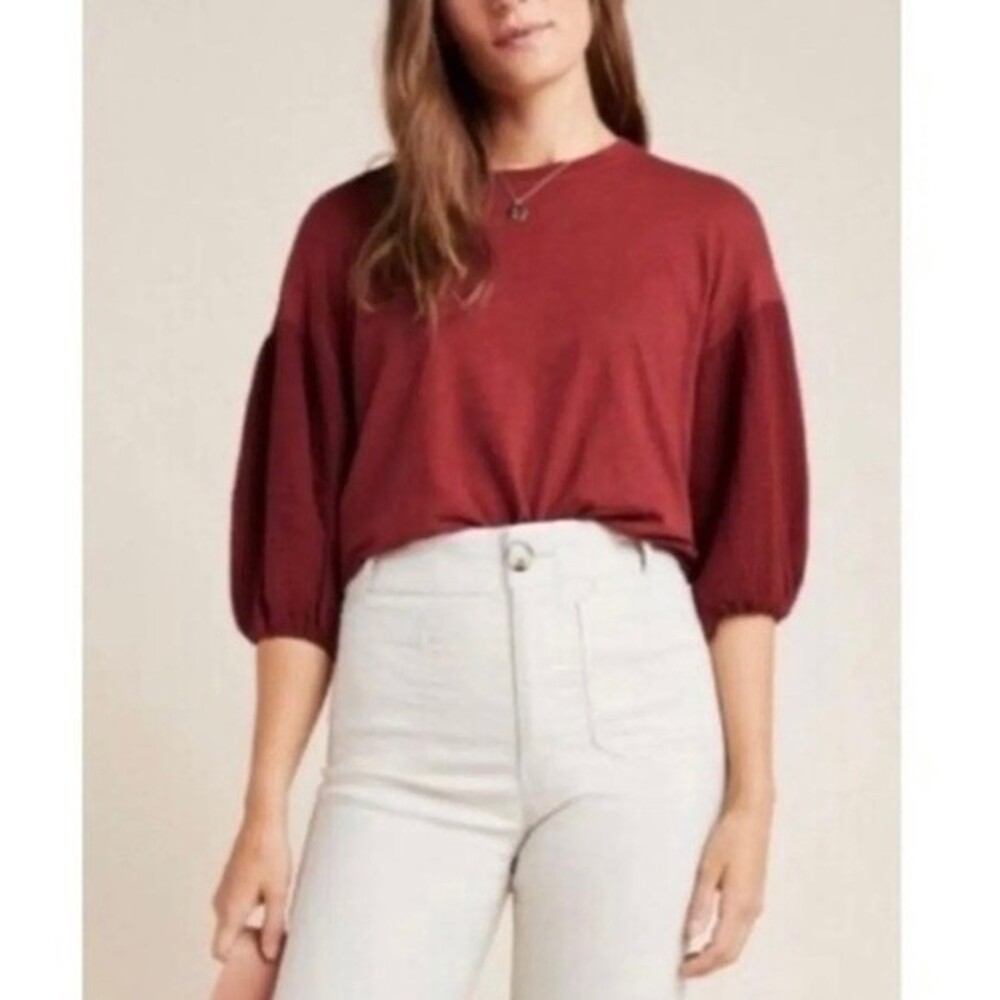Anthropologie Velvet by Graham & Spencer rust cotton balloon sleeve top size XS